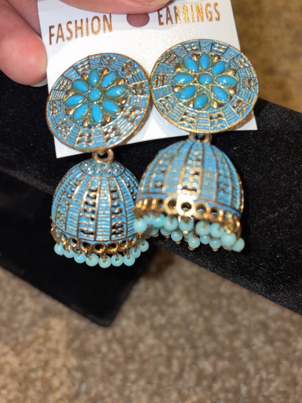 Turquoise Gold Jhumka Drop Earrings by